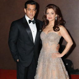 Generate an image of Salman Khan and Aishwarya Rai, two prominent Bollywood celebrities, at a glamorous event.