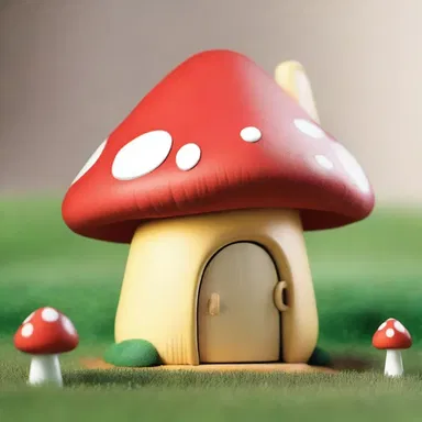 The cartoon character had a dinky little house in the shape of a mushroom.