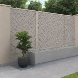 Design a striking and stylish boundary wall with intricate patterns and a blend of modern and traditional elements.