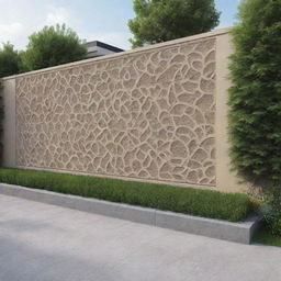 Design a striking and stylish boundary wall with intricate patterns and a blend of modern and traditional elements.