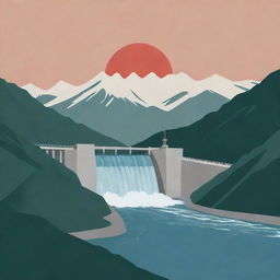 A flag design with an image of a mountainous landscape showcasing hydropower plants