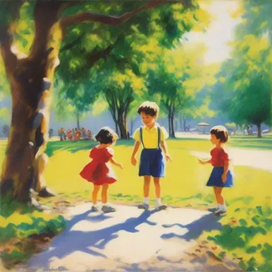 The painting captured the innocence and joyful childishness of the children playing in the park.