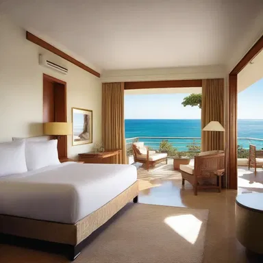 The luxurious hotel has preferential suites with private balconies and ocean views.
