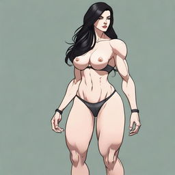 An illustration of a tall girl with pale skin and jet black hair