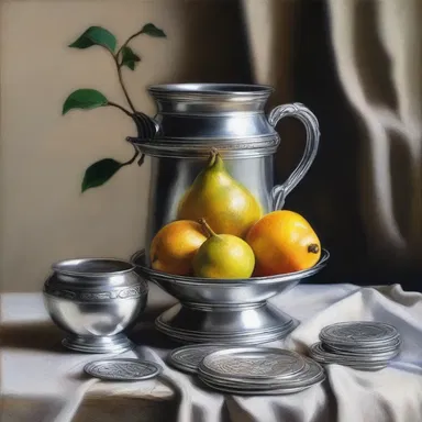 The artist created a stunning still life painting that included a silver drachm from ancient Rome.