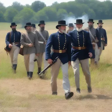 The dramatic reenactment of the Battle of Gettysburg included a large dramatis personae comprising of soldiers, Lee, and Meade.