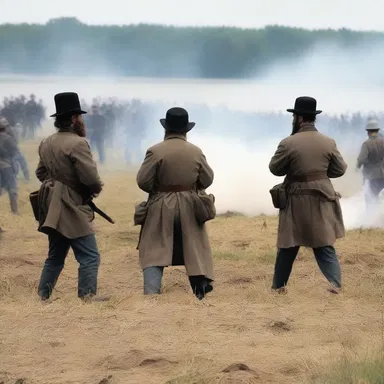 The dramatic reenactment of the Battle of Gettysburg included a large dramatis personae comprising of soldiers, Lee, and Meade.