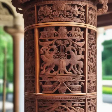 The skilled carpenter hewed out intricate designs on the wooden column.
