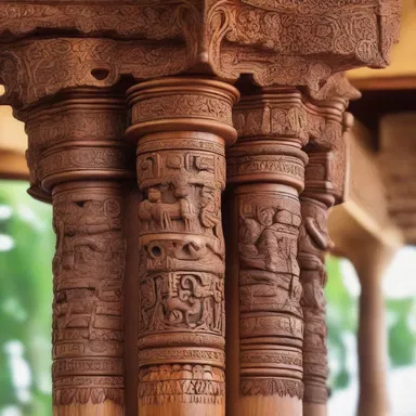 The skilled carpenter hewed out intricate designs on the wooden column.