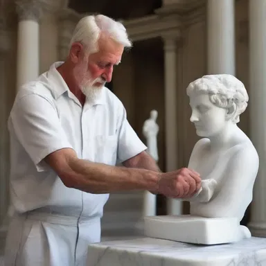 With great precision, the sculptor hewed out a masterpiece from a block of marble.
