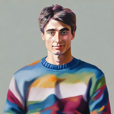 The artist created a beautiful painting of a person wearing a pullover sweater.