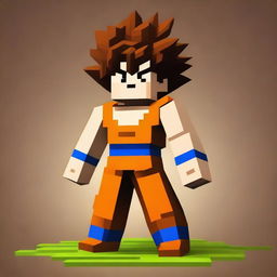 A captivating digital art image showcasing Goku from Dragonball Z, reimagined as a character in the blocky, pixelated style of Minecraft