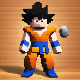 A captivating digital art image showcasing Goku from Dragonball Z, reimagined as a character in the blocky, pixelated style of Minecraft