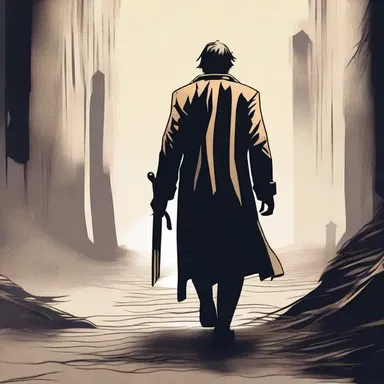 The protagonist, facing overwhelming obstacles, grimly continued on his journey to find truth and redemption.