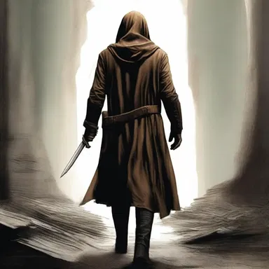 The protagonist, facing overwhelming obstacles, grimly continued on his journey to find truth and redemption.