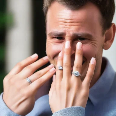 A man jokingly handed his wife a love-token in the form of a fake diamond ring, pretending to propose to her again and making her laugh.