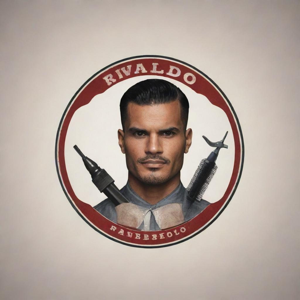 Generate a cinematic and highly detailed image of the Rivaldo Barbershop's logo, emphasizing its authenticity and professionalism