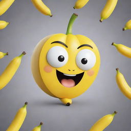 A cartoon style banana designed with a cat-like face, showcasing playful and engaging expressions