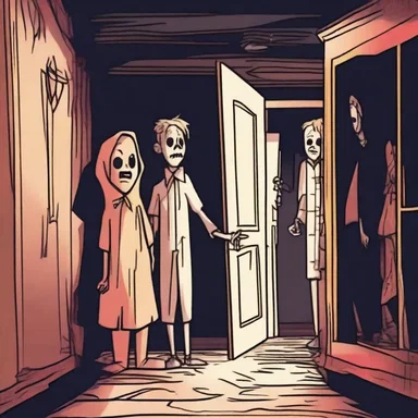 Despite the terrifying experience, the characters decided to continue exploring the haunted house.