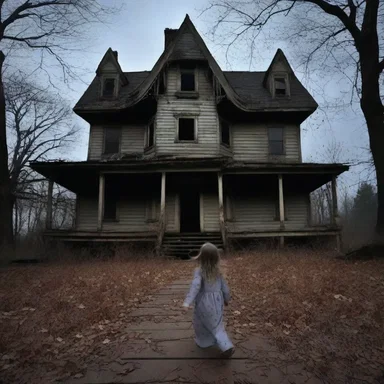 The eerie sound from the haunted house made her want to continue running away.