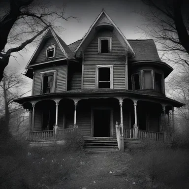 The eerie sound from the haunted house made her want to continue running away.