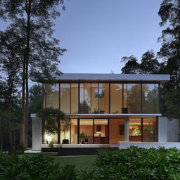 A modern, minimalist home design featuring clean lines, open spaces, and large windows with a natural light-filled interior.