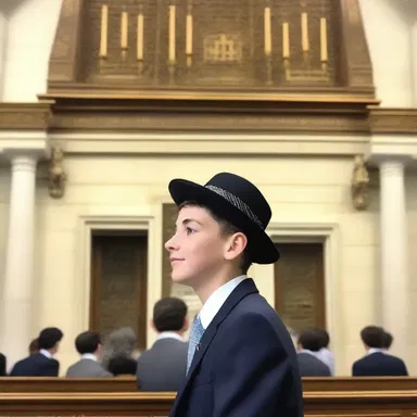 Jonathan wore a kippa while attending synagogue for his Bar Mitzvah ceremony.