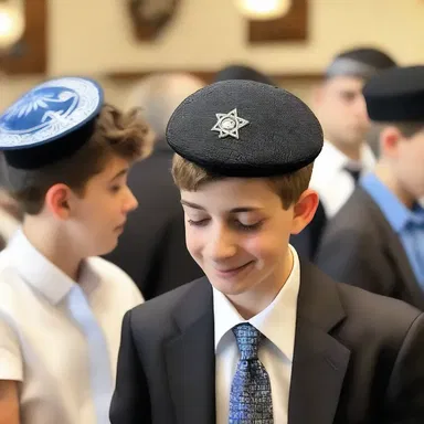 Jonathan wore a kippa while attending synagogue for his Bar Mitzvah ceremony.