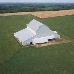 A vast farm that spans over 40000 acres, with fields of various crops swaying in the wind, large barns, and a farmhouse.