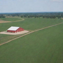 A vast farm that spans over 40000 acres, with fields of various crops swaying in the wind, large barns, and a farmhouse.