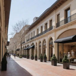 An upscale shopping center, bustling with high-end stores and exclusive boutiques