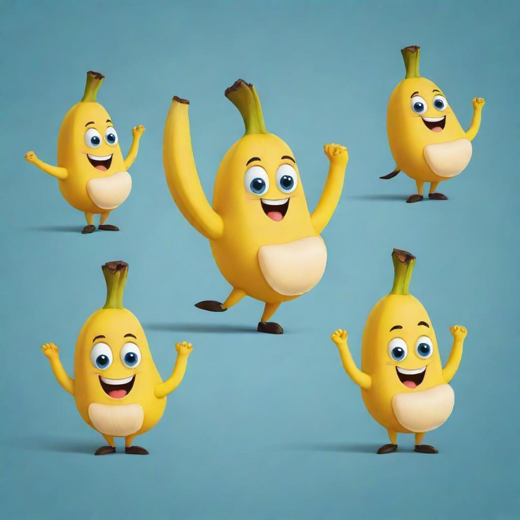 Design a unique character logo featuring a banana with lively and distinctive traits