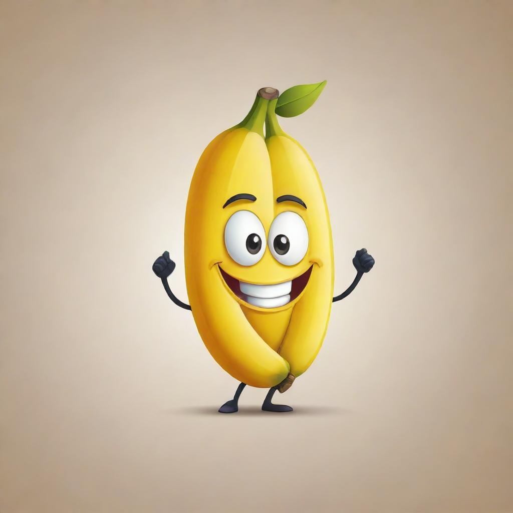 Design a unique character logo featuring a banana with lively and distinctive traits