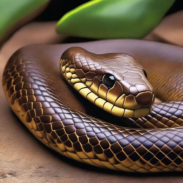 A high-quality digital art depicting the world's deadliest snake, the Inland Taipan, in vivid detail