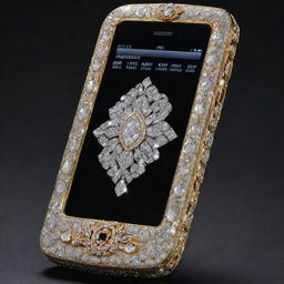 A luxurious mobile phone embellished with diamonds, resonating grandeur, valued at 10,000 crores.