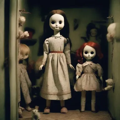 In the horror movie, the protagonist discovered a hidden room in her house filled with eerie dolls handmade by a deranged sewist.