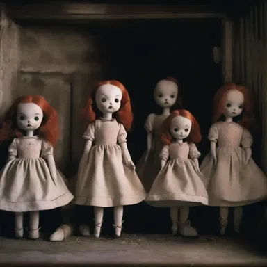 In the horror movie, the protagonist discovered a hidden room in her house filled with eerie dolls handmade by a deranged sewist.