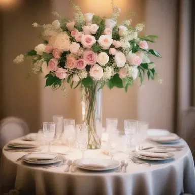 The delicate flowers and soft lighting in the room created a romantic salience that set the mood for the intimate dinner.