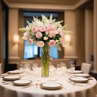 The delicate flowers and soft lighting in the room created a romantic salience that set the mood for the intimate dinner.