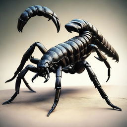 A high-resolution digital art piece featuring a scorpion the size of a human