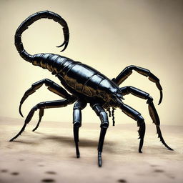 A high-resolution digital art piece featuring a scorpion the size of a human