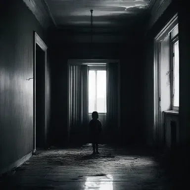 The dark and eerie music playing in the background is indicative of a horror movie.