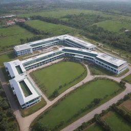 An expansive and grand school complex that accommodates 10,000 students, complete with extensive educational facilities, lush green fields and state-of-the-art technology-rich classrooms