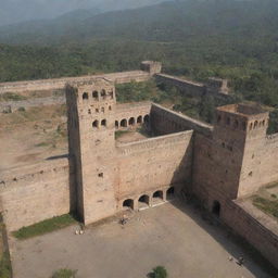 A large, intimidating prison worth 10000 crore with imposing walls, watchtowers, and high-security features