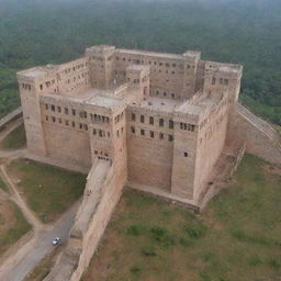 A large, intimidating prison worth 10000 crore with imposing walls, watchtowers, and high-security features