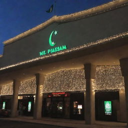 A beautifully lit casino with the Pakistani flag prominently featured.