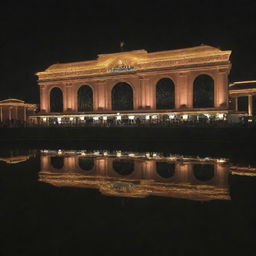 A beautifully lit casino with the Pakistani flag prominently featured.