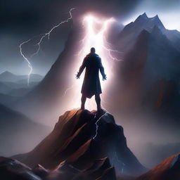 An AI-rendered digital art featuring a dramatic scene on a rugged mountain cliff