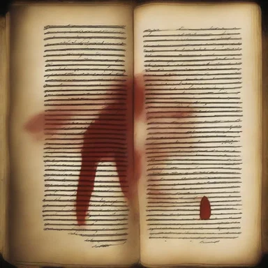 The haunted manuscript seemed to guide the author's hand as he scribbled with a blood-red stylus, revealing dark and eerie messages.
