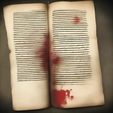 The haunted manuscript seemed to guide the author's hand as he scribbled with a blood-red stylus, revealing dark and eerie messages.